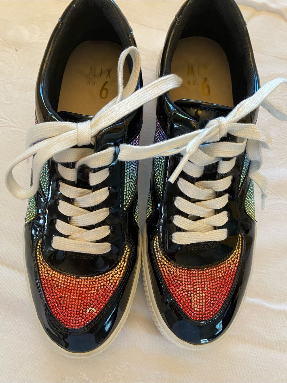 Mix No. 6 Emmalyn Black Patent Rainbow Rhinestone Platform Sneakers - size 10